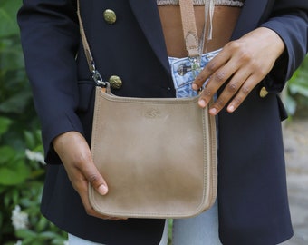 HANDMADE Leather Crossbody Hobo Bag by PEGAI, Beach Bag, Sling Shoulder Bag, Gift for Her, Cute Aesthetic Bag for Her | Spring Tan Brown