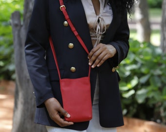 Pegai Leather Cellphone Crossbody Bag With Strap, Purse / Phone Wallets, Phone Cases Pouch, Handmade, Anniversary Gifts | Nest Togo Red