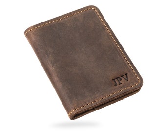 PERSONALIZED Leather Wallet Mens Cardholder Monogrammed Card Wallet Personalized Groomsmen Gift Distressed Leather | KNO