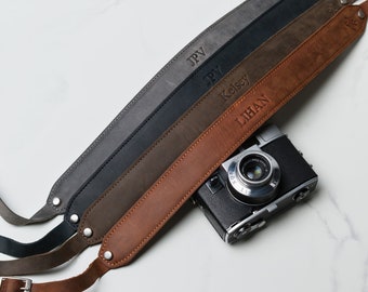 Personalized Pro Leather Camera Straps, Custom Distressed Leather Camera Holder, Heavy Duty Rustic Cow Hide Camera Strap w Initials - Steve