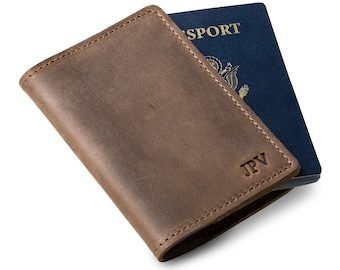 PERSONALIZED Leather Passport Cover/ Passport Holder/ DeKalb Sand Brown