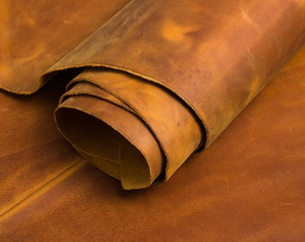A Grade Crazy Horse Leather Panel and Full Side for Leather Hobbyist, Craftsman or Workshop - Bull Hide, Full Skin | Dallas - Cinnamon Brown