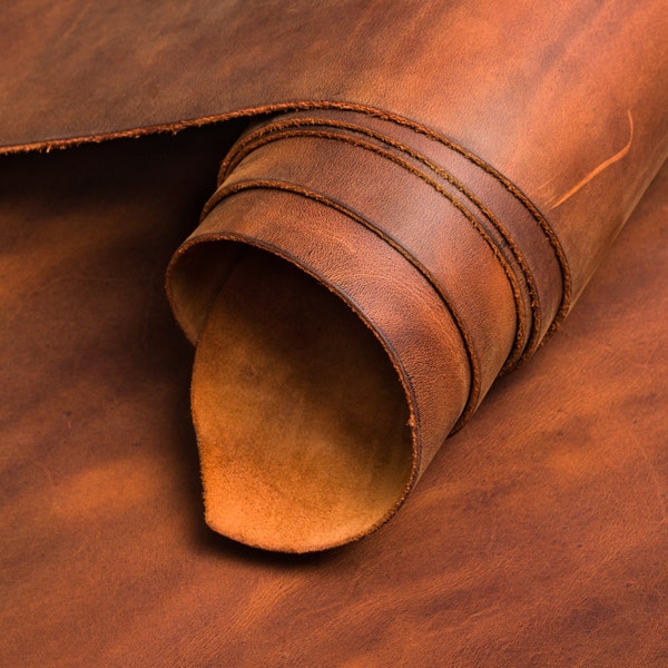 A Grade Crazy Horse Leather Panel and Full Side for Leather Hobbyist, Craftsman or Workshop - Bull Hide, Full Skin | Dallas - Mahogany Brown