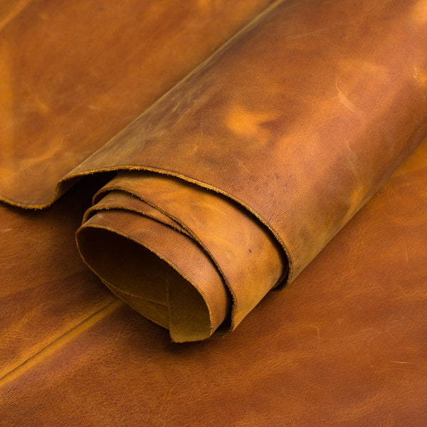 A Grade Crazy Horse Leather Panel and Full Side for Leather Hobbyist, Craftsman or Workshop - Bull Hide, Full Skin | Dallas - Cinnamon Brown