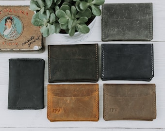 PERSONALIZED GROOMSMEN GIFT Mens Leather Wallet Card Wallet Distressed Leather Cardholder Monogrammed Gift Add Initials For Him  | Champaign