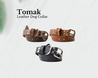 PEGAI Black Leather Dog Collar, Adjustable, Personalized Pet Collar with Buffalo Leather, Durable & Comfortable for All Dog Sizes | TOMAK