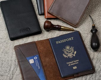 MONOGRAMMED Passport Wallet Leather Passport Cover Distressed Leather Travel Wallet Monogram Initials Personalized Groomsmen Gift | DeKalb