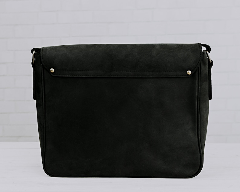 Charcoal Black Mens Leather Messenger Distressed Black Leather Messenger Bag Mens Work Briefcase 13 Inch Laptop Bag Warren