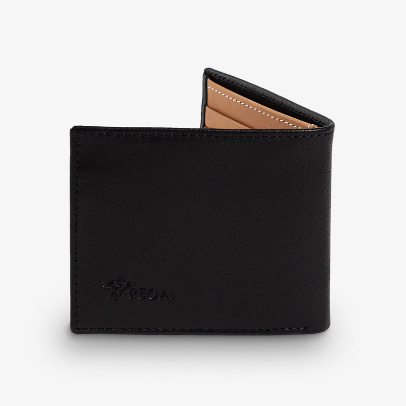 Personalized Leather Wallet, Men's Bifold Minimalist Wallet, Groomsmen Wallet Gift RFID Card Holder, Gifts for Him Edward Black image 3