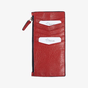 Pegai Leather Small Card Case Wallet, Slim Wallets With Zipper for Women, Handmade Wallet for Her, Bridesmaid Proposal | Isabel Red