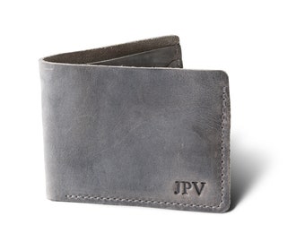 MONOGRAMMED Leather Wallet Minimalist Wallet Classic Billfold Cash Wallet Personalized Gift For Him Monogram Initials | BUR