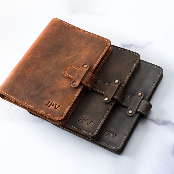 Leather Bullet Line Notebook, Leather Journal Organizer