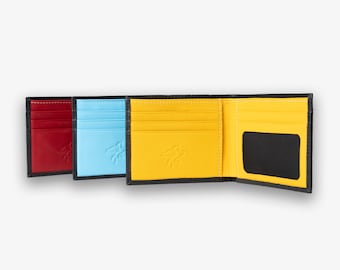 PERSONALIZED Leather Bifold Handmade Men's Colorful Wallet/Monogrammed Blue Yellow Red Black Wallet for Man/ Gift for Graduation/ Edward