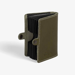 Cartera de cuero italiana, tarjetero de cuero, billetera pequeña para hombre, tarjetero de cuero de acceso rápido, bellota, verde alga