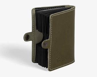 Italian Leather Wallet , Leather Card Case | Men's Small Wallet/ Leather Quick Access Card Holder/ | Acorn | Algea Green