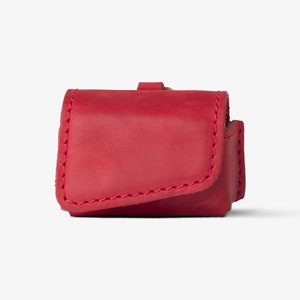 Close-up of Rose Red leather AirPods case—vibrant, handcrafted, and ideal for gifting or colorful everyday use.