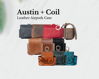 Leather AirPods Case Gen 3 & Pro | Full Grain Handmade Case with Keychain | Minimalist Tech Gift for Him, Boyfriend, or Mom | AUSTIN