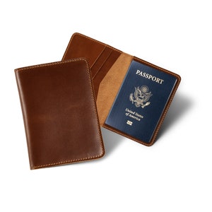 PERSONALIZED Leather Travel Wallet, Monogrammed Passport Cover/Case/Holder, Groomsmen Gifts, Gifts for Her and Him | Pike Taba Brown