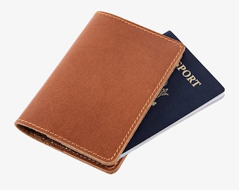 PERSONALIZED Leather Passport Holder, Minimalist Passport Cover, Travel Gifts, Cute Passport Wallet | DeKalb Cognac Brown