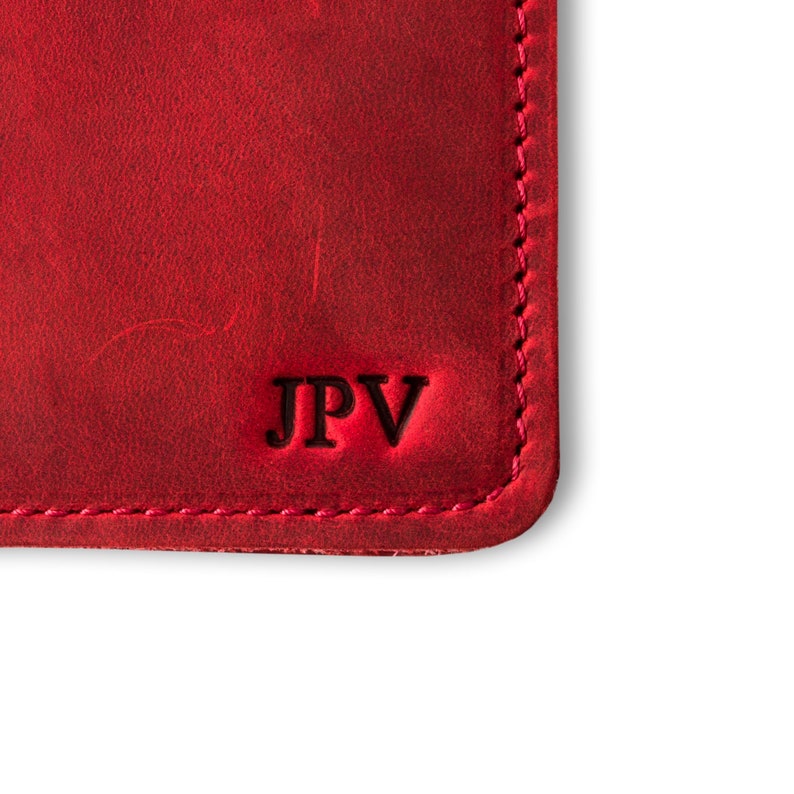 Cartera de viaje de cuero personalizada, funda para pasaporte personalizada, funda para pasaporte de cuero desgastado, regalo de viaje con monograma para ella / Pike-Rose Red imagen 5