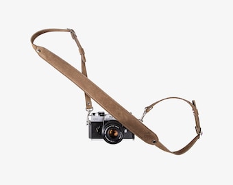 PEGAI Brown Personalized Leather Camera Strap, DSLR/Nikon Strap, Camera Accessories, Custom Strap, Universal Fit, Gift for Him | Steve Camel