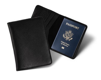 PERSONALIZED Leather Travel Wallet, Monogrammed Passport Cover/Case/Holder, Groomsmen Gifts, Gifts for Her and Him | Pike Dymnos Black