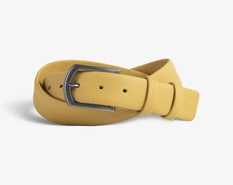 Pegai Leather Men's Pebbled Belt, Minimalist Waist Belt, Groomsmen Gifts | Preston Canary Yellow