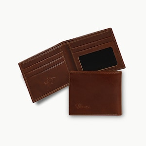 Portefeuille en cuir italien de qualité supérieure, Portefeuille minimaliste à deux volets pour homme, Cadeau portefeuille pour garçons d'honneur, Porte-cartes RFID, Cadeau pour homme | Brun Rhum Edward