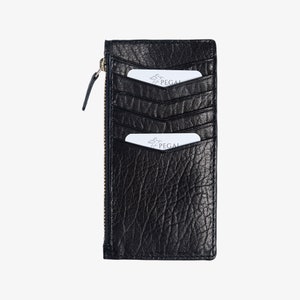 Pegai Leather Small Card Case Wallet, Slim Wallets With Zipper for Women, Handmade Wallet for Her, Gift for Mom | Isabel Arizona Black