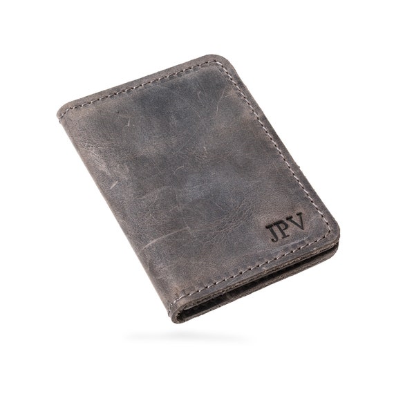 Thin Black Leather Wallet for Men. Minimalist Cardholder for 