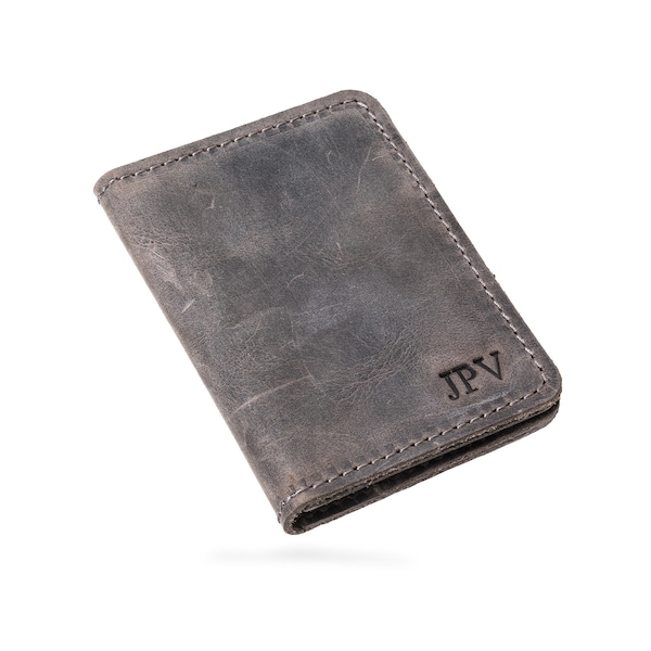 MONOGRAMMED Leather Wallet Mens Cardholder Personalized Groomsmen Gift Monogram Initials Custom Card Wallet Distressed | KNOX