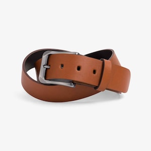 MONOGRAMMED Mens Leather Belt Brown Distressed Leather Classic Belt Personalized Gift For Him Monogram Initials | Irving, Cognac Brown