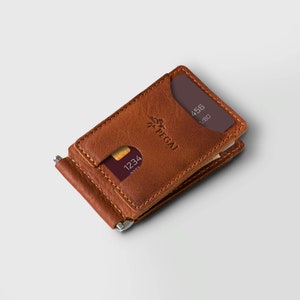 Lederen handgemaakte bruine portemonnee voor creditcardhouder voor heren / volnerf leer portemonnee met geldclip heren / cadeau voor papa / cadeau voor mannen / Max Rust