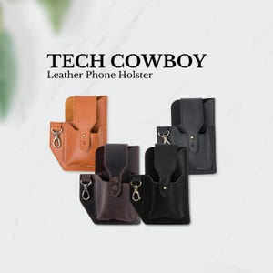 Funda de cuero personalizada para teléfono móvil, para hombre, con bolsillo para cartera, funda grande para iPhone, Samsung, estilo Renfaire / TECH COWBOY
