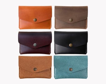 PERSONALIZED Leather Card Holder for women/ Women's Credit Card Wallet/ Slim Full Grain Leather Card Case/ Red Black Brown | Seline