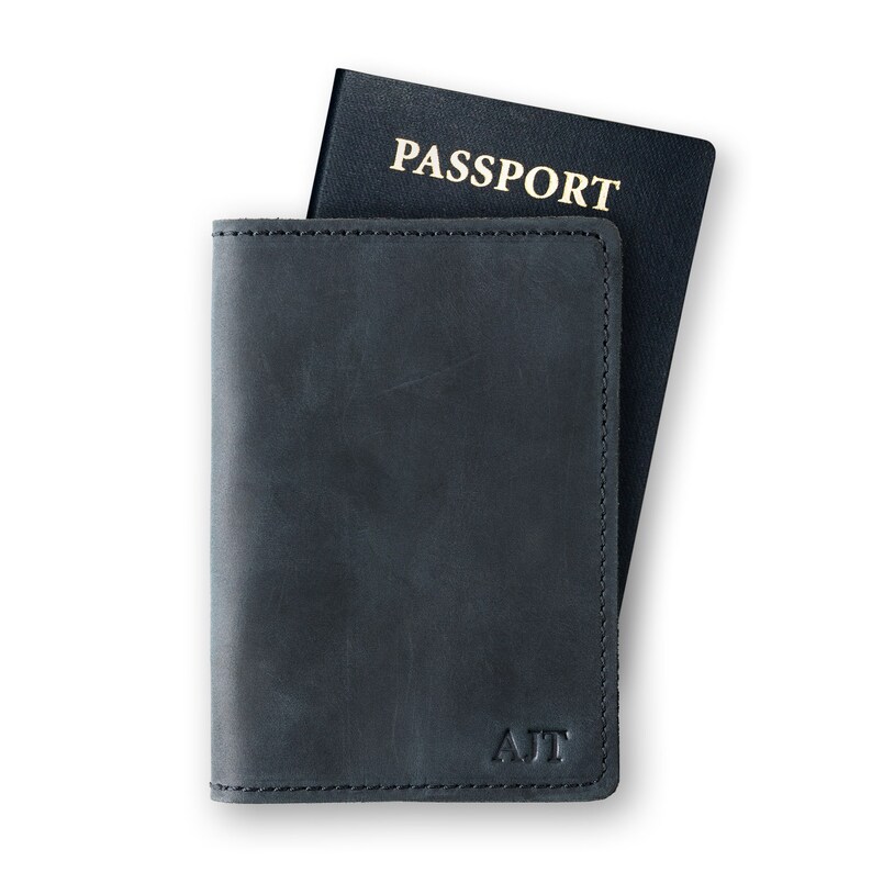 MONOGRAMMED Passport Wallet Leather Passport Cover Distressed Etsy