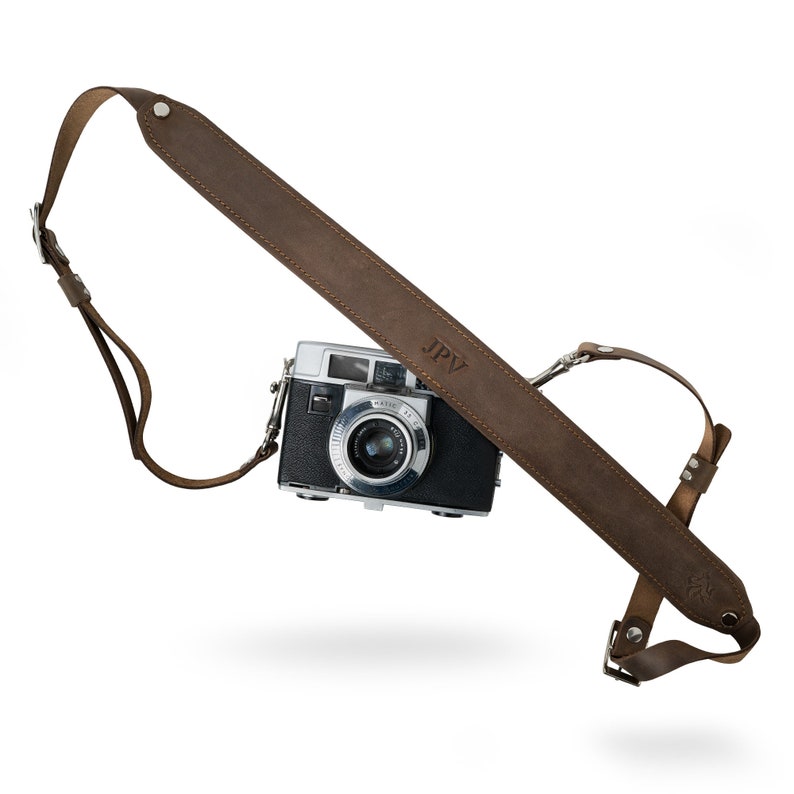 Personalized Pro Leather Camera Straps, Custom Distressed Leather Camera Holder, Heavy Duty Rustic Cow Hide Camera Strap w Initials Steve image 6