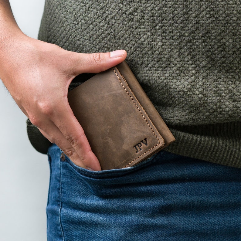 PERSONALIZED Leather Trifold Wallet Classic Billfold ID Holder Etsy