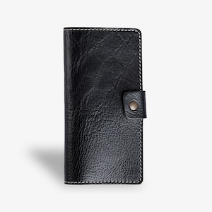 Pegai Black Personalized Leather Checkbook Cover, Handmade Check Book Wallet for Him & Her, Money Organizer, Christmas Gift | Clark Phokion