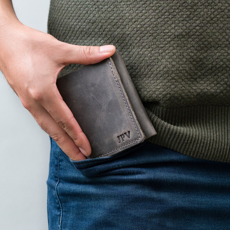 PERSONALIZED Leather Trifold Wallet Classic Billfold ID Holder Etsy