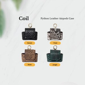 Textured python leather AirPods cases in Venom, Frost, Dune, and Jungle—luxury pieces for standout tech accessories.
