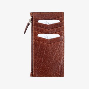 Pegai Leather Card Case Wallet, Slim and Small Wallets With Zipper for Women, Anniversary Gifts | Isabel Cognac Brown