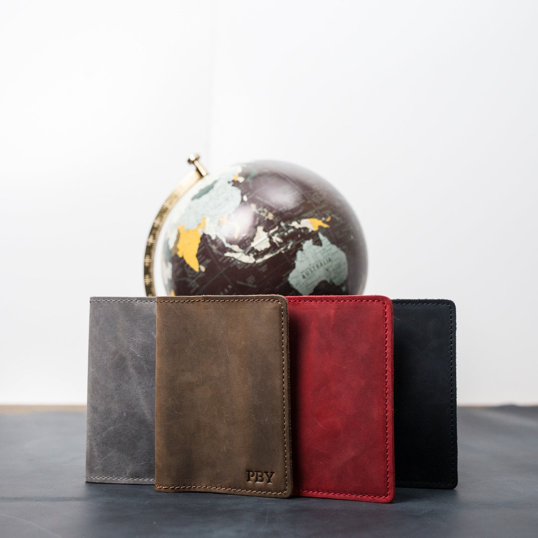 MONOGRAMMED Passport Wallet Leather Passport Cover Distressed Leather