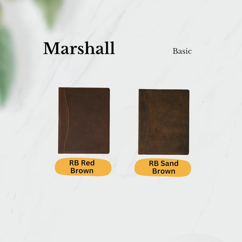 Marshall Basic folios in River Bison (RB) Red Brown and RB Sand Brown—crafted from rustic leather for simple moments and stories worth carrying.