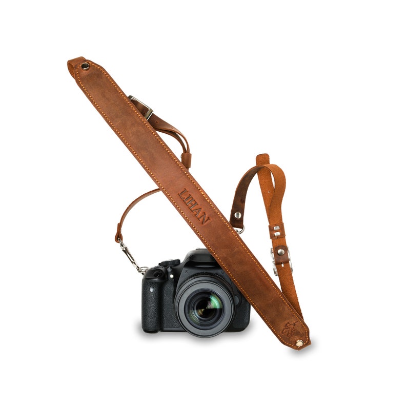 Distressed Leather Camera Strap, Personalized Custom Rustic Leather Pro DSLR Camera Holder, Brown Heavy Duty Camera Strap Steve Mahogany image 7