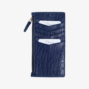 Pegai Leather Small Card Case Wallet, Slim Wallets With Zipper for Women, Handmade Wallet for Her, Best Friend Gift | Isabel Blue