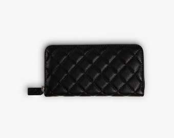 HANDMADE Women's Long Quilted Wallet, Cute Minimalist Wallet Design, Large Card Wallet for Women, Bridesmaid Gifts | Sherry Nicon Black