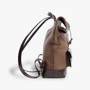 Pegai Leather Backpack for Men & Women, Rolltop Backpack for School, Gifts for Him and Her Rocky Aniketos Vizon Brown image 5