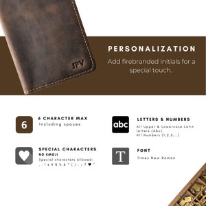 Cartera de viaje de cuero con monograma, funda de pasaporte personalizada, porta pasaporte de cuero desgastado, regalo personalizado para padrinos de boda / color castaño imagen 3