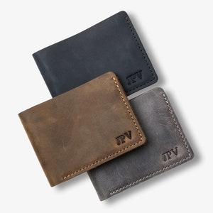 Cartera de cuero desgastada personalizada, billetera minimalista para hombre, billetera clásica para guardar dinero en efectivo, regalo con monograma para él con iniciales / BUR